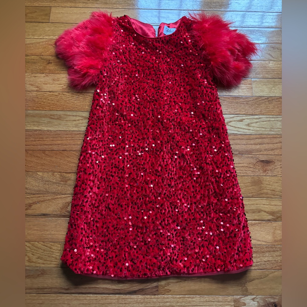 Lola + The Boys Red Sequin and Feather Dress